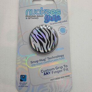 Nuckees Phone Grip & stand  Black & Silver strip Design